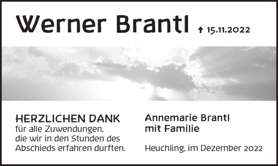 Traueranzeige von Werner Brantl von Pegnitz-Zeitung