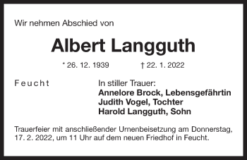 Traueranzeige von Albert Langguth von Der Bote