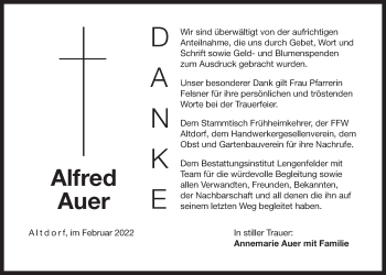 Traueranzeige von Alfred Auer von Der Bote