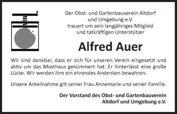 Traueranzeige von Alfred Auer von Der Bote
