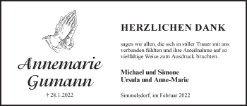 Traueranzeige von Annemarie Gumann von Pegnitz-Zeitung