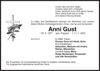 Traueranzeige von Anni Gust von Der Bote