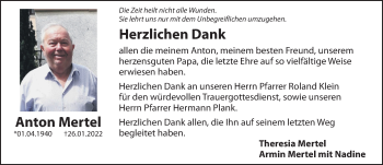 Traueranzeige von Anton Mertel von Hersbrucker Zeitung