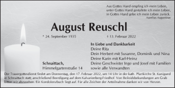 Traueranzeige von August Reuschl von Pegnitz-Zeitung