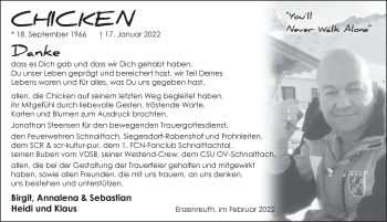 Traueranzeige von Chicken  von Pegnitz-Zeitung