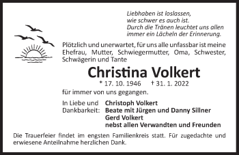 Traueranzeige von Christina Volkert von Der Bote