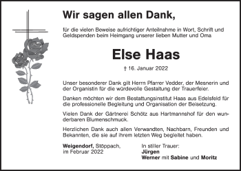 Traueranzeige von Else Haas von Hersbrucker Zeitung