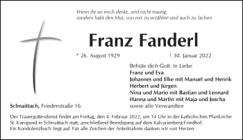 Traueranzeige von Franz Fanderl von Pegnitz-Zeitung
