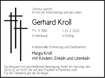 Traueranzeige von Gerhard Kroll von Der Bote