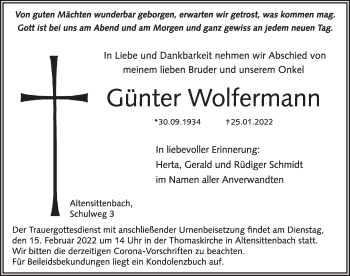 Traueranzeige von Günter Wolfermann von Hersbrucker Zeitung