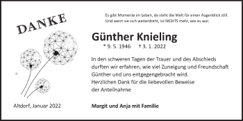 Traueranzeige von Günther Knieling von Der Bote