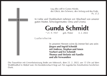 Traueranzeige von Gunda Schmidt von Der Bote