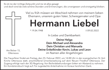 Traueranzeige von Hermann Liebel von Pegnitz-Zeitung