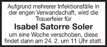 Traueranzeige von Isabel Satorre Soler von Der Bote