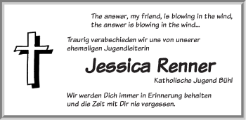 Traueranzeige von Jessica Renner von Pegnitz-Zeitung