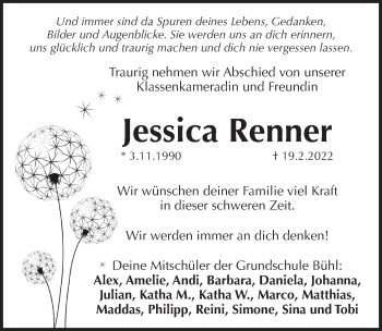 Traueranzeige von Jessica Renner von Pegnitz-Zeitung