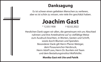 Traueranzeige von Joachim Gast von Hersbrucker Zeitung