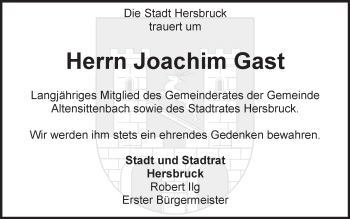 Traueranzeige von Joachim Gast von Hersbrucker Zeitung