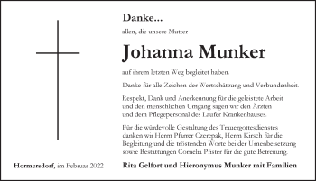 Traueranzeige von Johanna Munker von Pegnitz-Zeitung