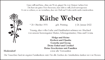 Traueranzeige von Käthe Weber von Pegnitz-Zeitung