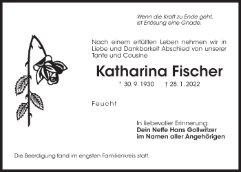 Traueranzeige von Katharina Fischer von Der Bote