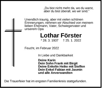 Traueranzeige von Lothar Förster von Der Bote