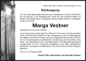 Traueranzeige von Marga Vestner von Der Bote