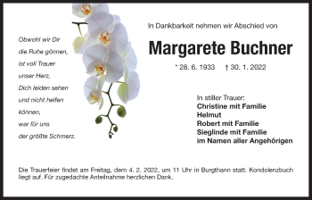 Traueranzeige von Margarete Buchner von Der Bote