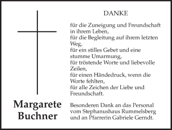 Traueranzeige von Margarete Buchner von Der Bote