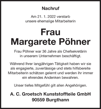 Traueranzeige von Margarete Pöhner von Der Bote