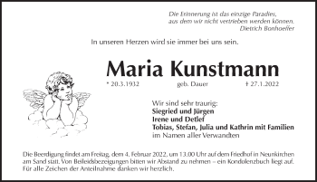 Traueranzeige von Maria Kunstmann von Pegnitz-Zeitung