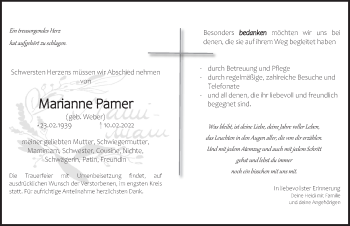 Traueranzeige von Marianne Pamer von Pegnitz-Zeitung
