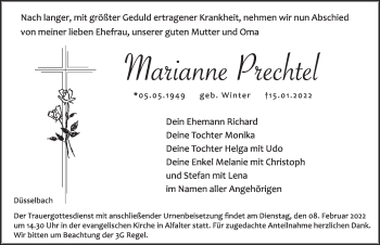 Traueranzeige von Marianne Prechtel von Hersbrucker Zeitung