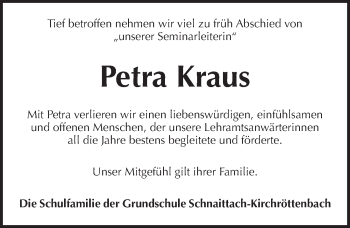 Traueranzeige von Petra Kraus von Pegnitz-Zeitung