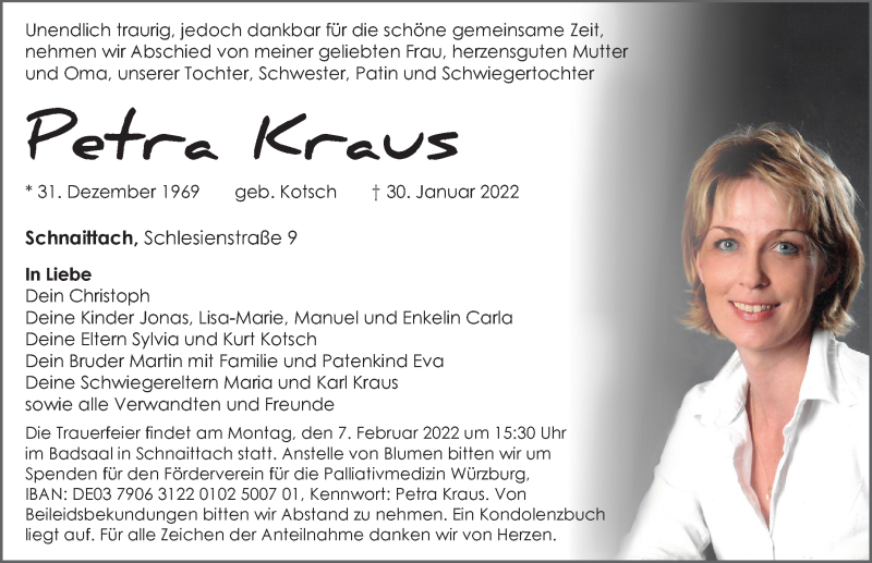  Traueranzeige für Petra Kraus vom 04.02.2022 aus Pegnitz-Zeitung