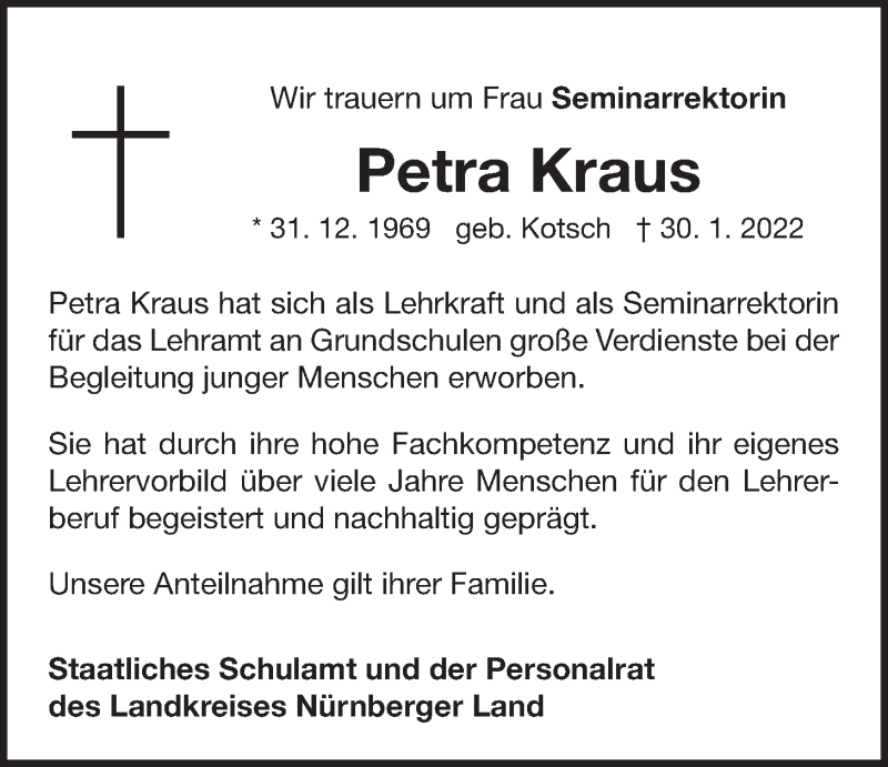  Traueranzeige für Petra Kraus vom 04.02.2022 aus Der Bote