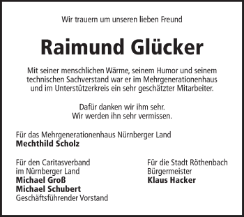 Traueranzeige von Raimund Glücker von Pegnitz-Zeitung