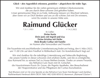 Traueranzeige von Raimund Glücker von Pegnitz-Zeitung
