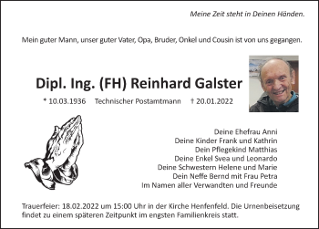 Traueranzeige von Reinhard Galster von Hersbrucker Zeitung