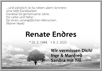 Traueranzeige von Renate Endres von Der Bote