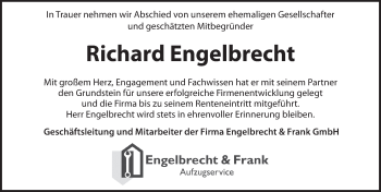Traueranzeige von Richard Engelbrecht von Hersbrucker Zeitung