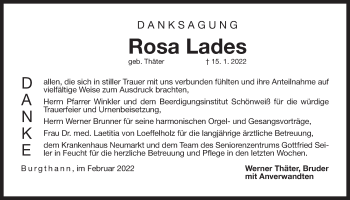 Traueranzeige von Rosa Lades von Der Bote