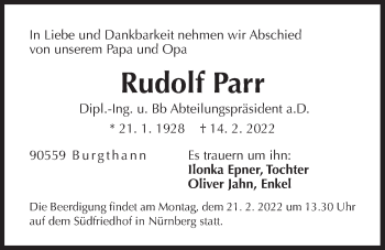 Traueranzeige von Rudolf Parr von Der Bote