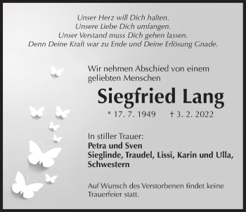 Traueranzeige von Siegfried Lang von Der Bote