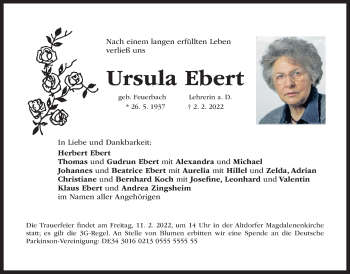 Traueranzeige von Ursula Ebert von Der Bote