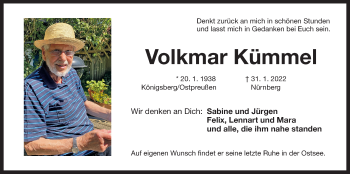 Traueranzeige von Volkmar Kümmel von Der Bote