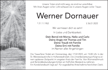 Traueranzeige von Werner Dornauer von Hersbrucker Zeitung