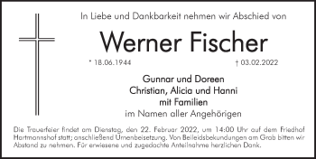 Traueranzeige von Werner Fischer von Hersbrucker Zeitung