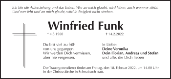 Traueranzeige von Winfried Funk von Pegnitz-Zeitung