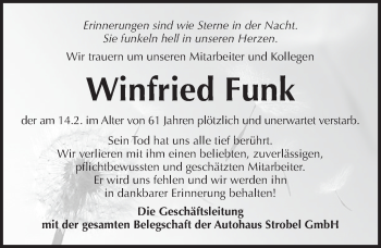 Traueranzeige von Winfried Funk von Pegnitz-Zeitung